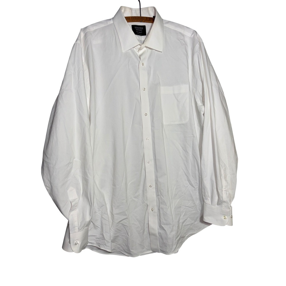 Nordstrom Mens Tech-Smart White Dress Shirt Traditional Fit 17 36-37 Button Down